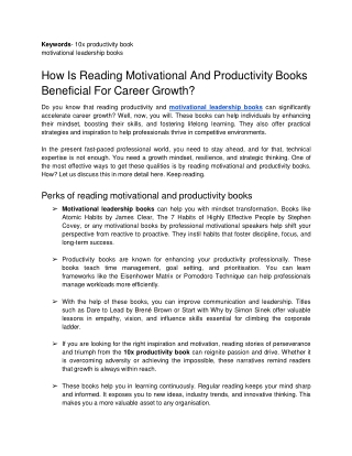 How Is Reading Motivational And Productivity Books Beneficial For Career Growth_