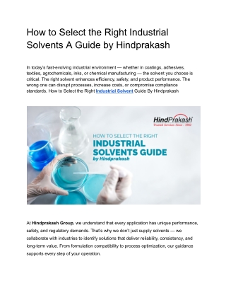 How to Select the Right Industrial Solvents A Guide by Hindprakash