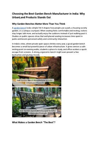 Choosing the Best Garden Bench Manufacturer in India: Why UrbanLand Products Sta