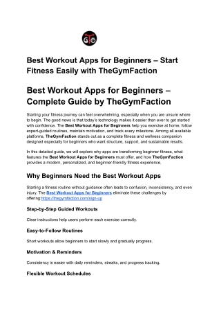 Best Workout Apps for Beginners – Start Fitness Easily with TheGymFaction