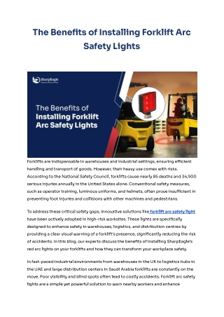 Top Benefits of Installing Forklift Arc Safety Lights in Your Warehouse