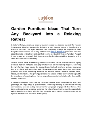 Garden Furniture Ideas That Turn Any Backyard Into a Relaxing Retreat