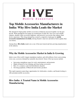 Mobile Accessories Manufacturers in India | Hive India