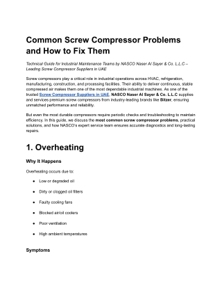 Common Screw Compressor Problems and How to Fix Them