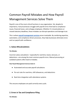 Common Payroll Mistakes and How Payroll Management Services Solve Them