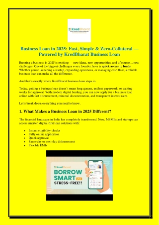 Business Loan in 2025: Fast, Simple & Zero-Collateral — Powered by KredBharat