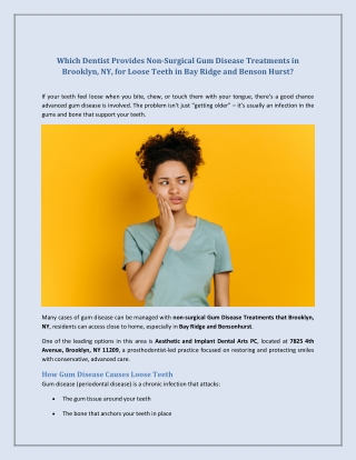 Which Dentist Provides Non-Surgical Gum Disease Treatments in Brooklyn, NY for Loose Teeth in Bay Ridge and Bensonhurst