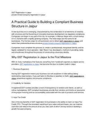 A Practical Guide to Building a Compliant Business Structure in Jaipur