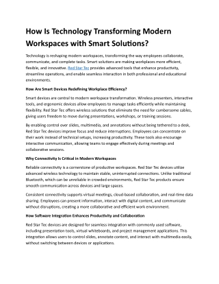 How Is Technology Transforming Modern Workspaces with Smart Solutions