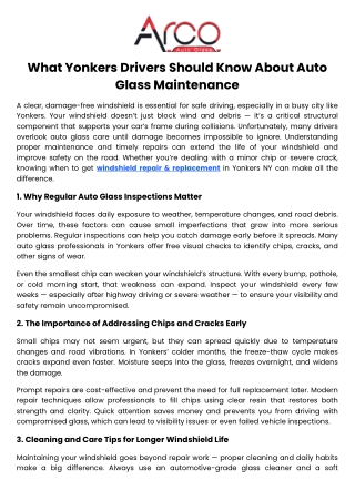 What Yonkers Drivers Should Know About Auto Glass Maintenance