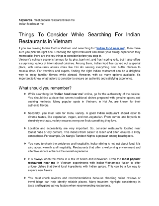 Things To Consider While Searching For Indian Restaurants in Vietnam