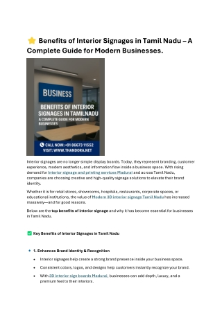 Benefits of Interior Signages in Tamil Nadu  A Complete Guide for Modern Businesses