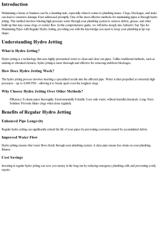 Auburn’s Top Tips for Maintaining Pipes with Regular Hydro Jetting