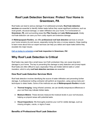 Roof Leak Detection Services_ Protect Your Home in Greentown, PA