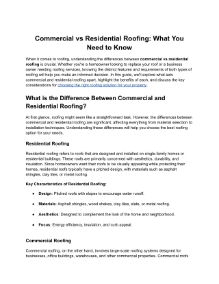 Commercial vs Residential Roofing_ What You Need to Know