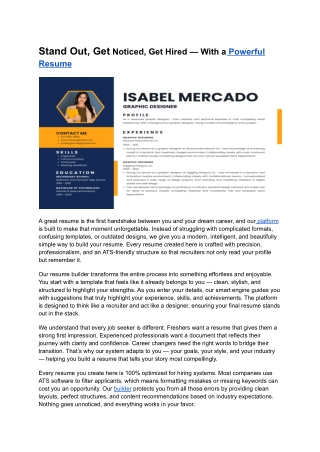 Create Your Perfect Resume Online with Our Smart, Easy-to-Use Resume Builder Tha