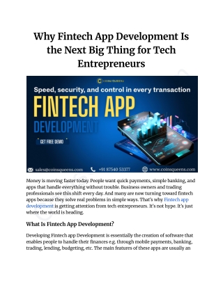 Why Fintech App Development Is the Next Big Thing for Tech Entrepreneurs