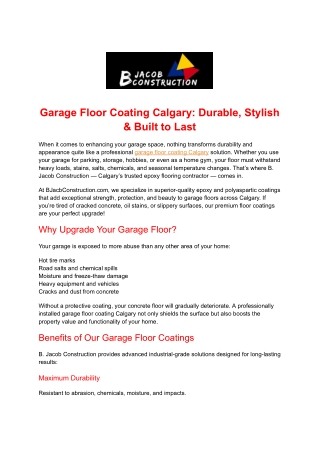 Garage Floor Coating Calgary: Durable, Stylish & Built to Last