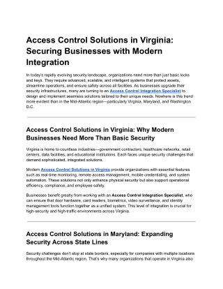 Access Control Solutions in Virginia_ Securing Businesses with Modern Integration
