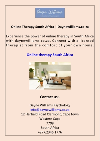 Online Therapy South Africa Daynewilliams.co.za