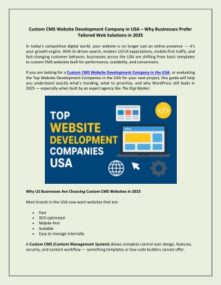 Custom CMS Website Development Company in USA – Why Businesses Prefer Tailored Web Solutions in 2025
