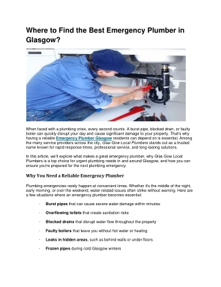 Where to Find the Best Emergency Plumber in Glasgow