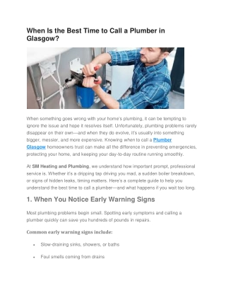 When Is the Best Time to Call a Plumber in Glasgow