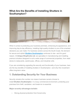 What Are the Benefits of Installing Shutters in Southampton