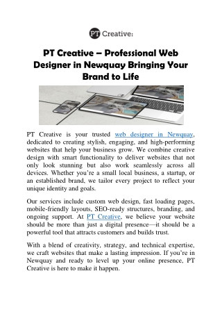 PT Creative – Professional Web Designer in Newquay Bringing Your Brand to Life
