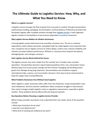 The Ultimate Guide to Logistics Service How, Why, and What You Need to Know