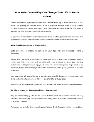How Debt Counselling Can Change Your Life in South Africa