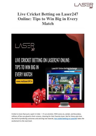 Live Cricket Betting on Laser247 Online