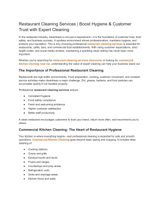 Restaurant Cleaning Services _ Boost Hygiene & Customer Trust with Expert Cleaning