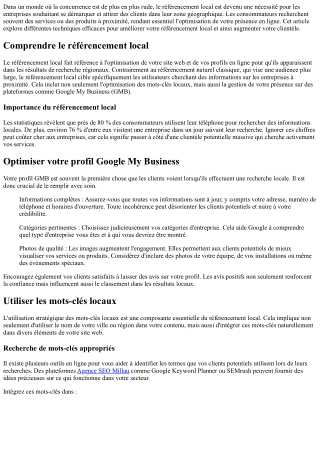 Référencement local : techniques pour attirer plus de clients près de chez vous.