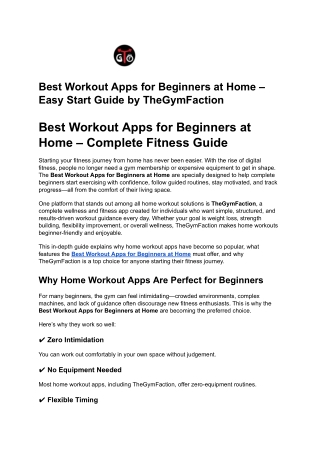 Best Workout Apps for Beginners at Home – Easy Start Guide by TheGymFaction