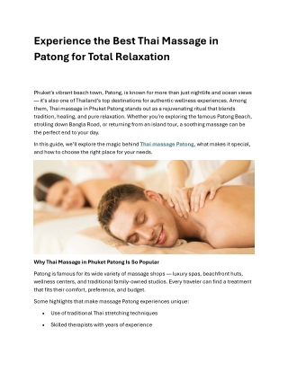 Experience the Best Thai Massage in Patong for Total Relaxation