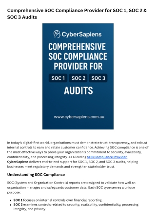 Comprehensive SOC Compliance Provider for SOC 1, SOC 2 & SOC 3 Audits