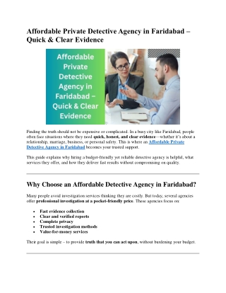 Affordable Private Detective Agency in Faridabad – Quick & Clear Evidence