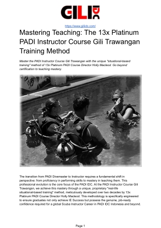 Platinum Training Method: Situational Mastery for PADI Instructor Course Gili Tr