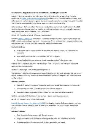 How Performix Helps Defense Primes Meet CMMC 2.0 and Deploy Secure AI
