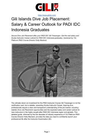 Dive Job Placement & Salary Outlook for PADI IDC Gili Trawangan Graduates (Globa