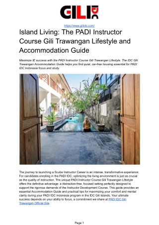 Island Living Guide: Accommodation & Focused Lifestyle for PADI IDC Gili Trawang