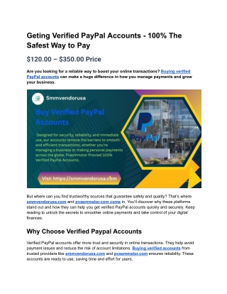 Geting Verified PayPal Accounts - 100% The Safest Way to Pay