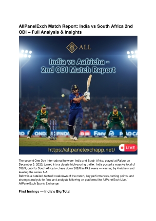 AllPanelExch Match Report_ India vs South Africa 2nd ODI – Full Analysis & Insights