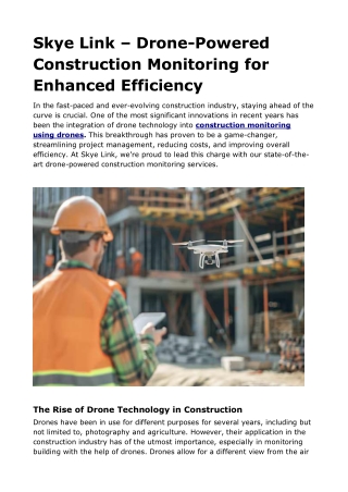 Skye Link – Drone-Powered Construction Monitoring for Enhanced Efficiency