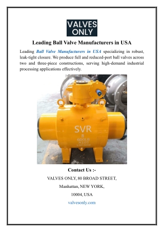 Leading Ball Valve Manufacturers in USA