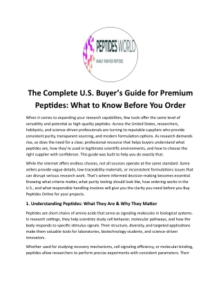 Complete U.S. Buyer’s Guide for Premium Peptides What to Know Before You Order