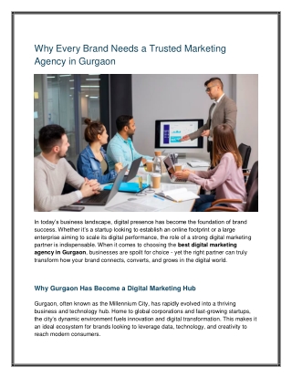 Why Every Brand Needs a Trusted Marketing Agency in Gurgaon