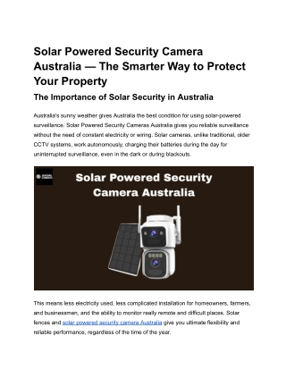 Solar Powered Security Camera Australia — The Smarter Way to Protect Your Property