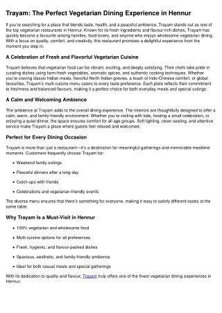 Which Is the Perfect Vegetarian Restaurant in Hennur (1)